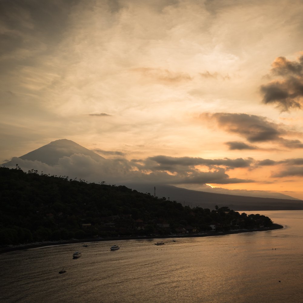 Sunset in the little town Amed in Bali, Indonesia